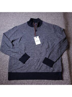 UNTUCKit Wool Sweater Mens L Large Gray Black Pullover Zip Up Jacquard